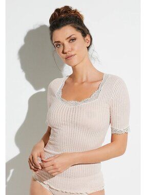 Zimmerli -Maude Privé T-Shirt Short Sleeve with lace - Blush NWT! Size S